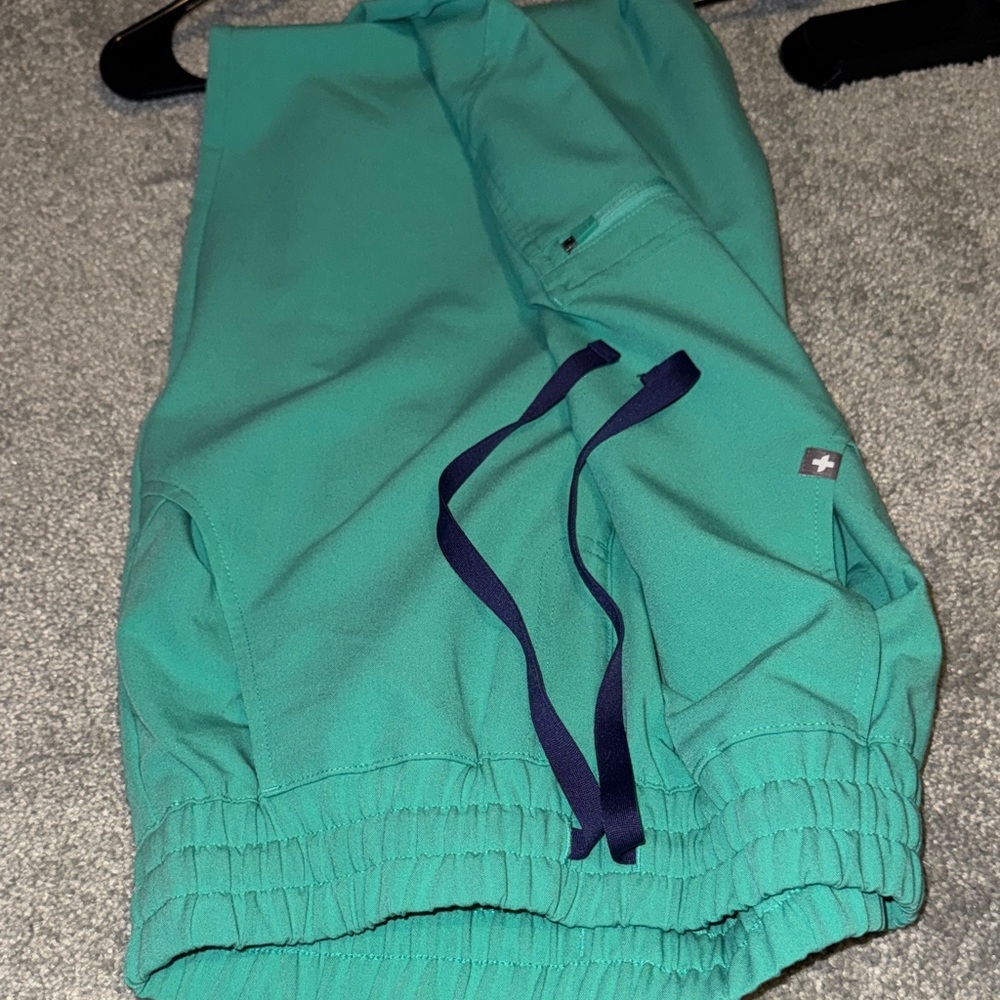 Surgical green Scrub Pants with Purple Drawstring high waisted jogger tall - Picture 3 of 3